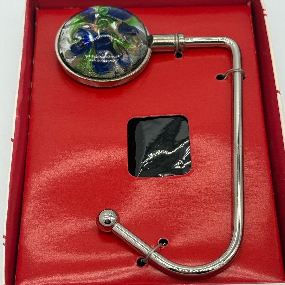 HANDBAG HOOK  Hand Crafted Art Glass with Carrying Bag New Defects Crack